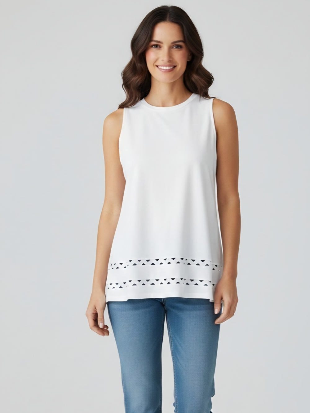 Ann Taylor White Sleeveless Tank with Cutout Trim